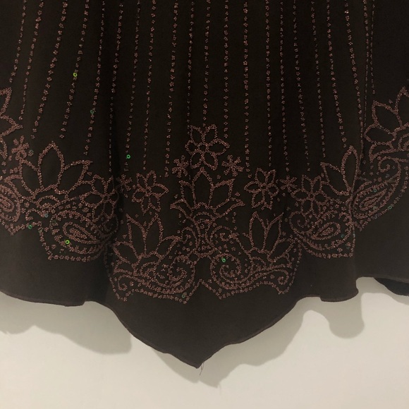 Beaded Sequin Brown Flowy Blouse First Choice M - Picture 3 of 7